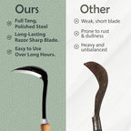 Muldale Japanese Hand Weeding Sickle – Curved Razor Hoe Garden Tool with High-Carbon Steel Blade & Ergonomic Beechwood Handle – Perfect for Weeding Between Plants, Paving, Borders