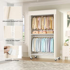 FUTASSI White Clothing Rack with Beige Cover, P1C Rolling Closets with Wheels, Metal Garment Rack for Hanging Clothes, Clothing Storage Wardrobe, 36.2" W x 16.5" D x 80.5" H, Load 450 Pounds