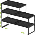 Jojocross Adjustable Stackable Metal Storage Shelf Organizer - Expandable Wire Rack with Perforations for Kitchen, Pantry, Bathroom, Cabinet & Office-Compact, Durable & Sturdy (3PACKS/Large/Black)