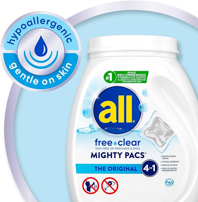 all Unit Dose Laundry Detergent, Mighty Pacs, Free Clear,66 Count (Pack of 4)
