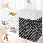 BlissTotes 3-Pack Laundry Basket, Freestanding＆Waterproof Laundry Hamper, Collapsible Tall Clothes Hamper with Easy Carry Handles for Clothes, Towels in the Family and Dorm,Clover Black,100L