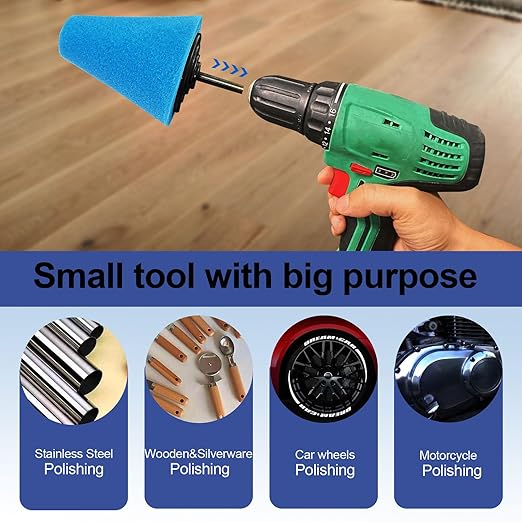 Neeki 12-Pcs Polishing and Buffing Kit, Includes 1/4" Shank Drill Buffing Wheels, Polishing Compound, and Sponge Pads for Metal, Wood, Plastic, and More