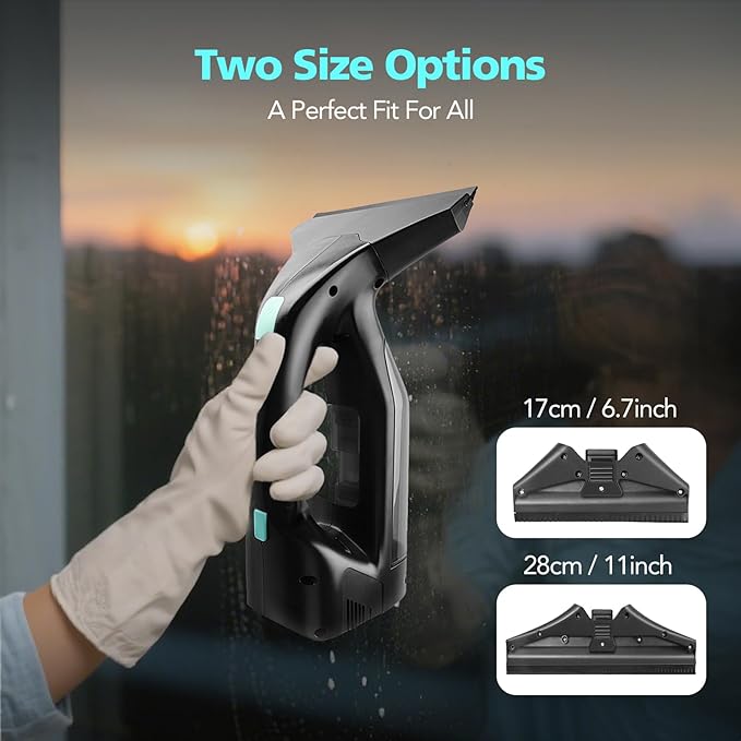 Window Vacuum Cleaner Kit Cordless, 35Min Runtime & 2 Suction Nozzles Cleaning Tool, All-in-One Electric Squeegee Spray Kit for Streak-Free Windows Washing, Shower Glass, Mirrors,Car