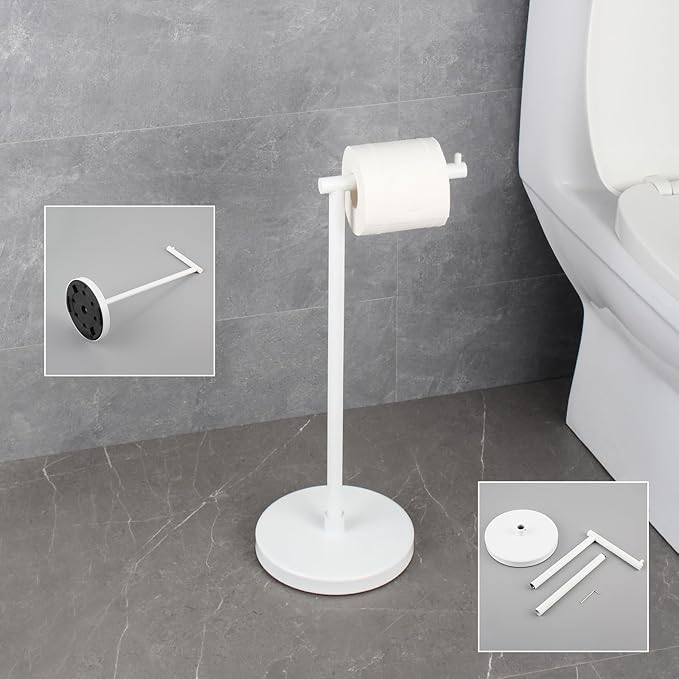 GERZWY Bathroom Free Standing Toilet Paper Holder SUS 304 Stainless Steel Stand Modern Paper Towel Holder, White