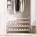 Bumusty 4-Tier Expandable Shoe Rack for Closet, 18“-33” Adjustable Shoe Rack for Small Space, Small Shoe Organizer for Front Door, Sturdy Metal, White