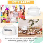 Baderke 2 Pcs Cake Carrier with Lid 10''/ 8'' Cake Holder Plastic Stand with Lid Handle Round Container Portable Carrier with Cover Boxes for Cupcake Pie Serving Transport(White)