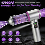 Cordless Handheld Vacuum with 17000Pa Powerful Suction, LED Light & 4-in-1 Nozzles, Portable Car Vacuum Cleaner for Pet Hair, Home, Office Desk, 3 Speeds & Type-C Charging