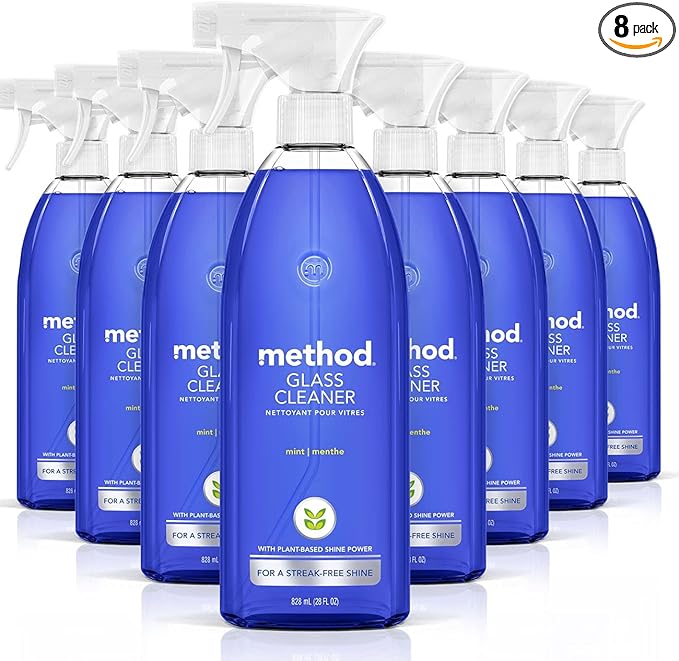 Method Glass Cleaner Spray, Mint, Ammonia Free Solution, Mirror & Window Cleaner - Great for Indoor & Outdoor Glass Surfaces, 28 oz Spray Bottles (Pack of 8)