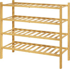 Kitsure Bamboo Wooden Shoe Rack for Closet - Stackable Shoe Organizer with Modular Structure, Space-Saving Shoe Shelf for Entryway, Living Room, Bedroom, 26.8" Wide - 4 Tiers, Natural