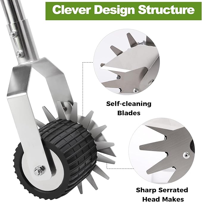 Wheel Rotary Manual Edger Lawn Tool, Grass Edge Trimmer, Sidewalk Lawn Edger Tool, Adjustable 3 Sections Stainless Steel Handle, Ergonomic, 56"