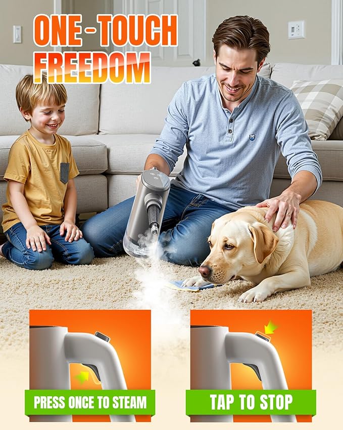 TEEVOGO Handheld Steam Cleaner for Home, Portable Steamer Cleaner with 12 Accessories, 15S Fast Heat Up, Steam Adjustable, Steamer for Cleaning Grout, Floor, Kitchen, Bathroom, Windows, Black