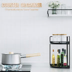 Corner Bathroom Counter Organizer, 2 Tier Wood Vanity Storage, Waterproof Skincare Shelf for Kitchen & Toiletries Decor, Dresser (Black-2 Tier)