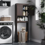 Bealife Over The Toilet Storage Cabinet with Open Shelf, Over Toilet Bathroom Organizer with Adjustable Shelf and Double Doors, Over The Toilet Storage Shelf Free Standing for Bathroom - Espresso