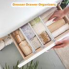 6 Pack Drawer Dividers for Clothes, 4" High 10.6"-16.9" Adjustable Drawer Dividers Expandable Dresser Drawer Organizer, Clear Drawer Separators for Clothes, Underwear, Cosmetic, Kitchen Utensils