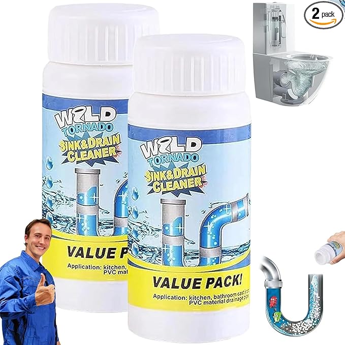 Sink and Drain Cleaner, Wild Tornado Cleaner Drain Cleaner, Multi-functional Pipe Dredge, Powerful Sink and Drains Cleaners Powder for Kitchen and Bathroom (2)