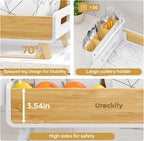 Urackify Dish Drying Rack for Kitchen Counter - Stainless Steel & Bamboo Dish Rack with Large Removable Utensil Holder, Dish Drainer with Adjustable Automatic Spout, White