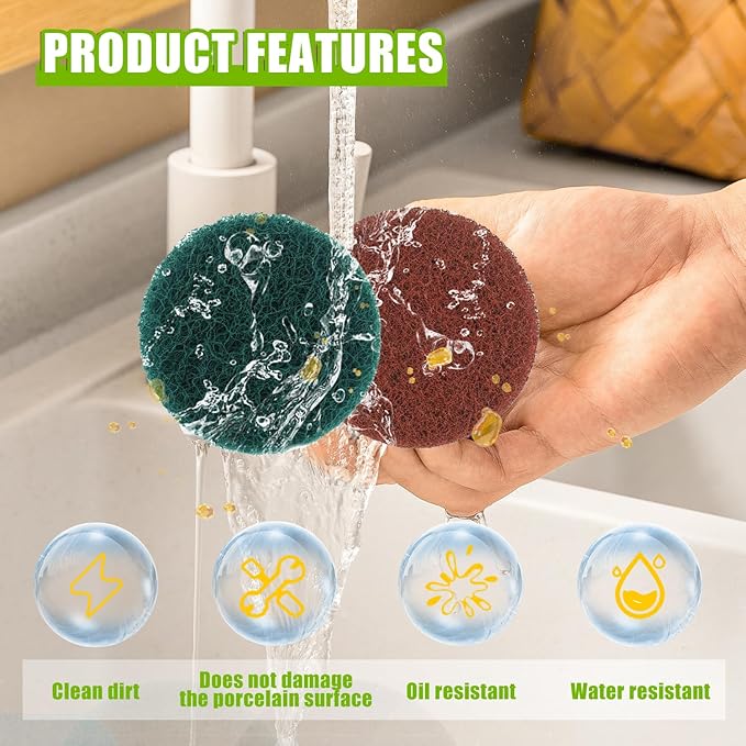 5 Inch Scrub Drill Brush Power Scouring Pads Household Cleaning Set for Kitchen Bathroom 4 Red Pads 4 Green Pads 1 Drill Attachment and 1 Universal Shaft