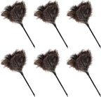 Natural Ostrich Feather Duster 14.9 inch Fluffy Mini Dusters with Plastic Handheld for Cleaning Car Keyboard Office 6 PCS