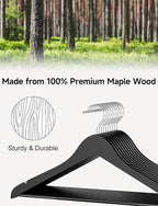 StorageWorks Black Wooden Hangers 30 Pack, Heavy Duty Wood Hangers for Closet, Clothes Hangers for Coats, Shirts, Pants, Suits