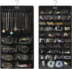 Hanging Jewelry Organizer for Closet, Double-Sided 48 Pockets & 8 Necklaces Holder Jewelry Hanging Organizer to Store Earrings, Necklaces, Bracelets, Rings