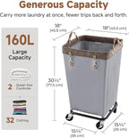 StorageWorks 160L Laundry Basket with Wheels, Large Rolling Hampers for Clothing Organizer, Dirty Clothes Basket for Hotel, Home, Closet, Dorm, Light Grey