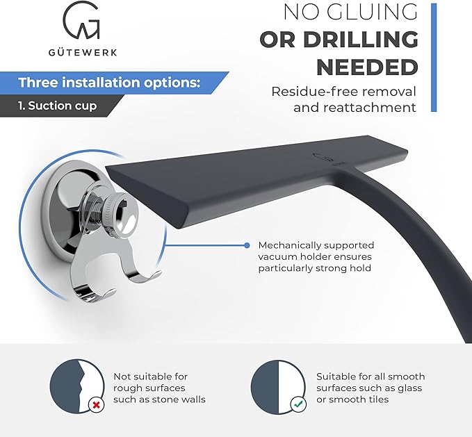 GÜTEWERK Shower Squeegee for Glass Doors, Silicone Window Squeegee, Bathroom and Glass Cleaning - Black - 11 Inch