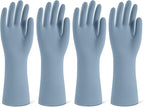 Rubber Cleaning Gloves for Dishwashing, 4 Pairs Reusable Kitchen Gloves for Washing Dishes and Household Cleaning, Blue Dish Gloves with Flocked Lining and Non-Slip Grip, Pefect for Woman Men - M