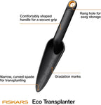 Fiskars Eco Transplanter with Narrow Curved Spade, Depth Markings, Ergonomic Handle, UV Resistance, Ideal for Seedlings and Small Plants