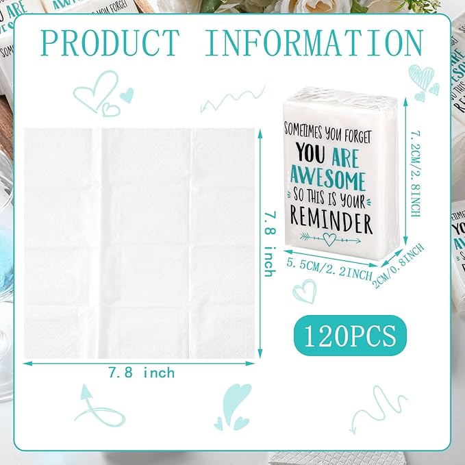 Fuutreo Motivational Facial Tissue Packs 3 Ply Inspirational Pocket Travel Packs Appreciation Gifts Soft Tissues Packs Individual Packs Travel Bulk for Wedding(120 Pack)