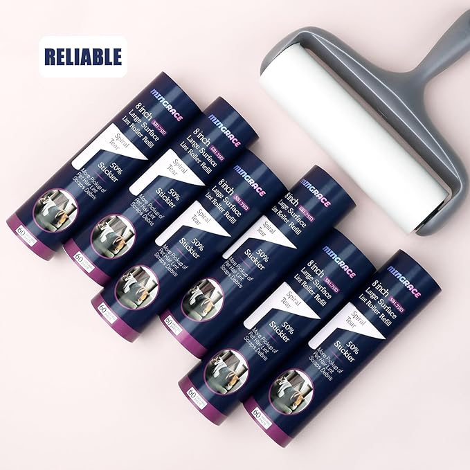8 inch Wide Lint Roller Refills Compatible with Scotch Brite 50% Stickier Large Surface Roller Refill, Works Great On Pet Hair, 60 Sheets per Refill, Pack of 6, 360 Sheets Total