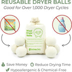 Heritage Park Wool Dryer Balls - 100% New Zealand Wool Handmade, Reusable Dryer Balls for Laundry - Decrease Drying Time - Set of 6 with Storage Bag