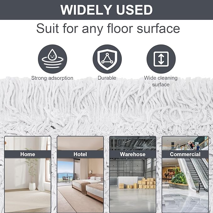 24" Commercial Dust Mop for Floor Cleaning,Heavy Duty Floor Duster Sweeper Broom with 2 Replacement Mop Pads,Large Wet Dry Flat Mops for Hardwood Floors,Marble, Laminate,Tile,Concrete,Garage (Grey)