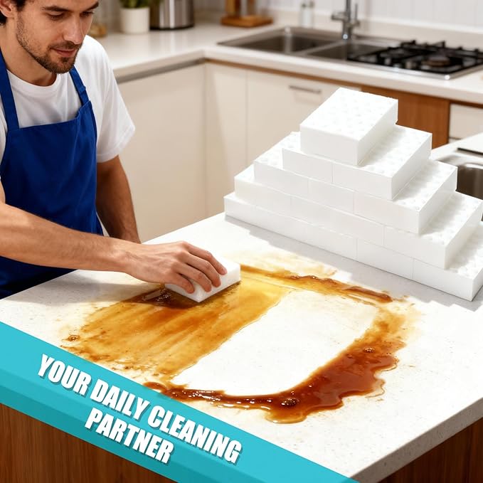 80-Pack Melamine Sponges, Multi-Functional Household Cleaning Pads for Kitchen, Dishes, Bathroom & Walls, 2X Density Extra Thick & Non-Scratch Bulk Sponge Foam Pads for Tough Stains and Grease