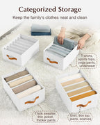 Homsorout Clothes Organizers and Storage - 4/5/7 Grids Fabric Jeans Organizer with Handles, Foldable Closet Organizers Dividers, Wardrobe organizer for Pant, Sweater, T-shirt, Scarf, 3 Pack, White