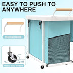 230L (60 Gal) Extra Large Fashion Laundry Sorter 3 Section with Lid, Rolling Laundry Basket Hamper with Handle, Laundry Organizer Storage Cart with Sturdy Metal Frame for Laundry Room,Hotel,Blue