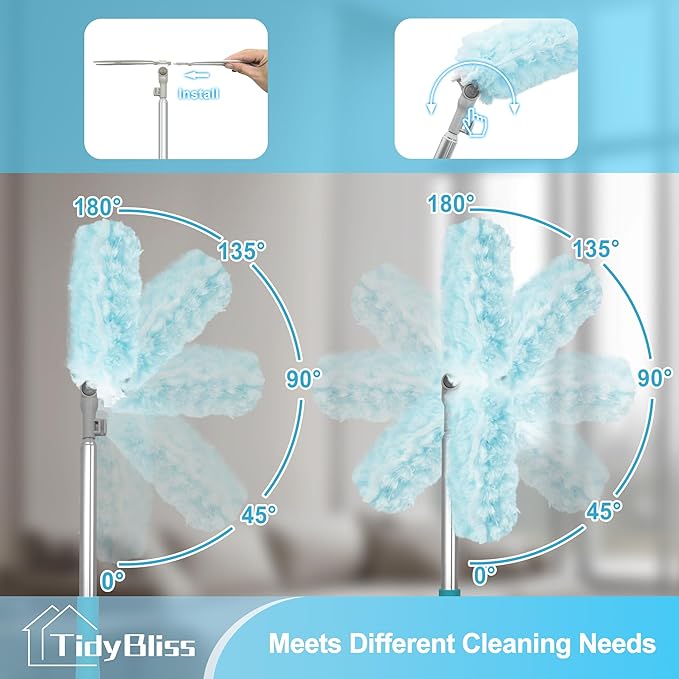 Dusters for Cleaning with Extension Pole for Swiffer, 66 inches Extended Handle Dusting Wand Kit with 10 Refills, 360 Degree Heavy Duty Microfibers Dust Removing Tool for Ceiling Fan Wall