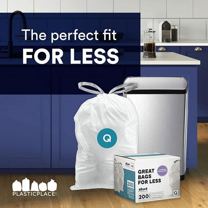 Plasticplace White Drawstring Lavender and Soft Vanilla Scented Garbage Can Liners │ Compatible with Code Q (200 Count) │ 13-17 Gallon │ 25.25" x 32.75"