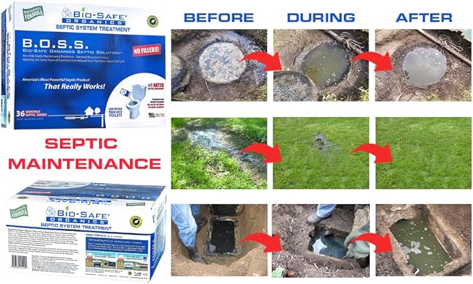 B.O.S.S. Bio-Safe Organics Septic Tank Treatment 36 Month Supply 2.5 oz Bags - Patented Bact Enzyme Exxon Valdez Septic System Monthly Maintenance Formula - Treats All Septic Systems - 3 Pack