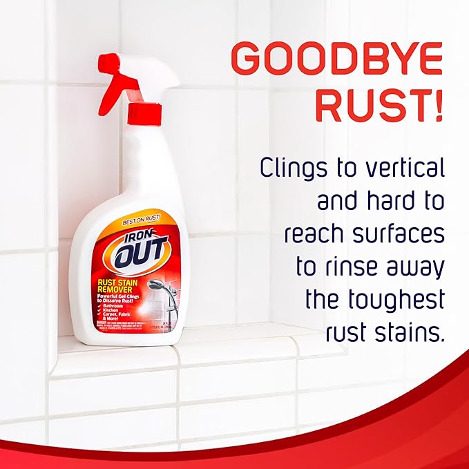 IRON OUT Rust Stain Remover Spray Gel, Removes Rust Stains in Bathrooms, Kitchens, Laundry, and Outdoors, No Scrubbing, Made in the USA, 24 Ounces, 3-Pack