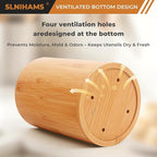 Bamboo Utensil Holder, 7.3"+5.4" Set of 2 Utensil Holders for Kitchen Counter, Bamboo Spoon and Chopstick Organizer, Flatware, Spatula & Silverware Storage Containers, for Countertop & Pantry