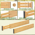 Aubeco Bamboo Drawer Organizers 4 Pack, 17-22" Adjustable Spring Loaded Dividers for Kitchen Utensils, Silverware, Clothes, Dresser, Bathroom and Office Storage