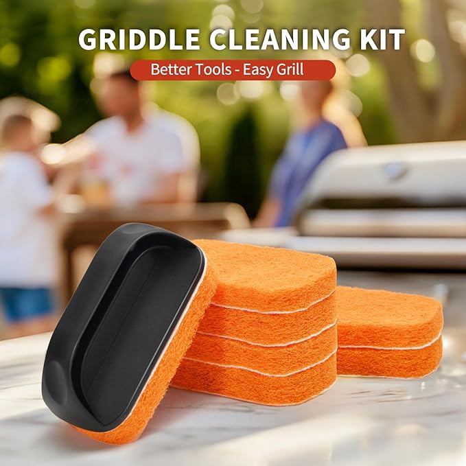 Griddle Cleaning Kit for Blackstone, Flat Top Grill Cleaner - Non-Scratch Scouring Pads for Blackstone Griddle Accessory,7 Griddle Scrubber Pads with 1 Handle,Easy Cleaning on Hot or Cold Surfaces