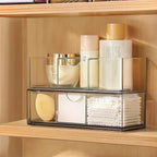 PAVSTINE Medicine Cabinet Organizer 2 Pack, Stackable Storage Drawers with Removable Divider, Make Up Organizer for Bathroom Mirror Cabinets, Vanity, Closet, Countertop - Clear