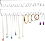 2 Pack Necklace Holder - Hanging Jewelry Organizer, Self-Adhesive, Wall Mount (Clear)
