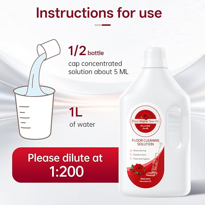 1L Floor Rose Cleaning Solution Compatible With Tineco/Bissell/Dreame And Shark, Fragrance Deodorization, Deep Cleans for Multiple Hard Floors, Suitable With Cordless Wet/Dry Vacuum Cleaner