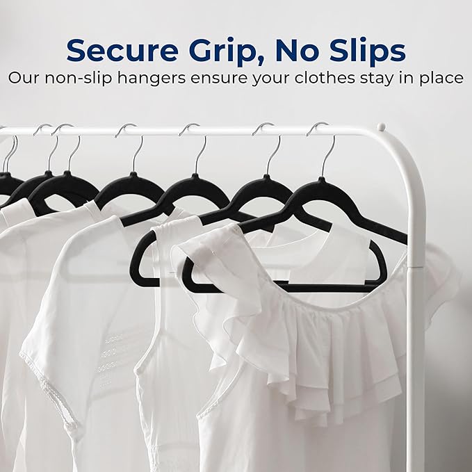 SereneLife 10 Pack Velvet Hangers – Non-Slip Clothes Hangers with Heavy Duty Design, Slim Space-Saving Coat Hangers with 360° Swivel Hook, Strong Lightweight Closet Organizer Set for Clothes (Black)
