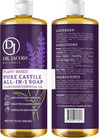Dr. Jacobs Naturals Lavender Castile All-in-One Cleaner and Soap - Plant-Based Formula for House Cleaning Floors and Appliances - Gentle on Skin and the Planet - 32 oz, 1 Pack