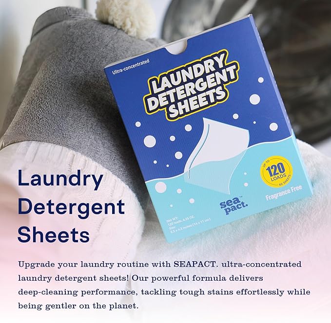 Laundry Detergent Sheets 120 Loads Unscented, Plastic Free Eco, Stain-Fighting Enzymes, Affordably Prices Laundry Sheets, Hypoallergenic, Fragrance Free, Space Saving for Dorm House Travel 60 Ct