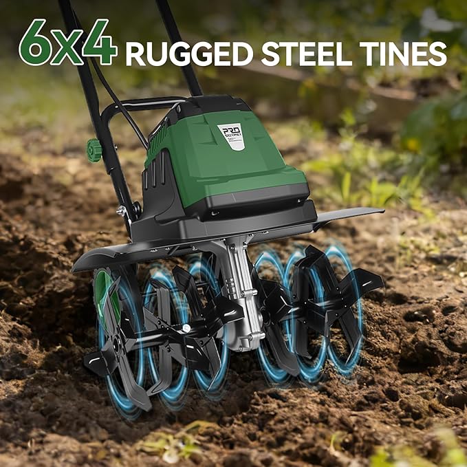 18-INCH Electric Tiller, 15 Amp Cord Cultivator with 6 Steel Tines, Foldable Handle & Adjustable Wheels for Soil Digging