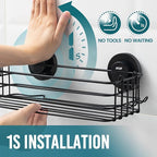 TAILI Shower Caddy Suction Cup 2 Pack with Hooks & Soap holder, Heavy Duty Shower Organizer for Bathroom, No Drilling Bathroom Organizer with Large Capacity, Black Metal Storage Basket